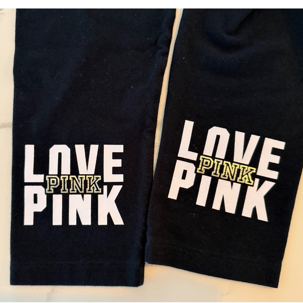 Pink Victoria's Secret Yoga Ankle Leggings Black Gold Glitter Bling Logo Medium